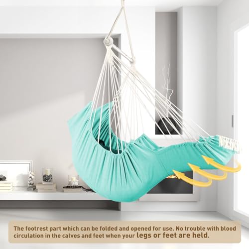 Chihee Hanging Chair Swing 2 Pillows Included, Durable Spreader Bar Cotton Fabric Hanging Chair Side Pocket Large Tassel Chair Set Footrest Support Leg Foot Comfortable