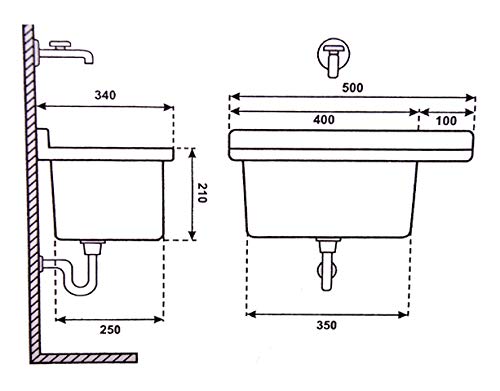 Household sink with battery faucet, soap dispenser, plastic basin with faucet hole, sink with soap dispenser, siphon, sink including accessories, laundry room white.