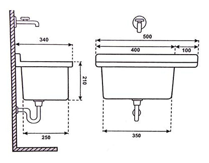 Household sink with battery faucet, soap dispenser, plastic basin with faucet hole, sink with soap dispenser, siphon, sink including accessories, laundry room white.