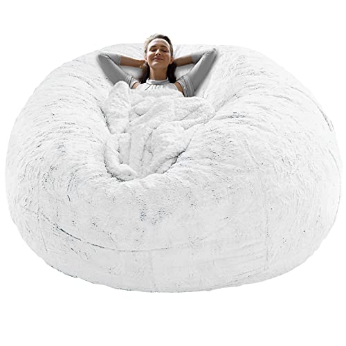 Cookit bean bag cover, chair cover, large, round, soft, fluffy PV velvet, washable, for lounging, sofa bed cover, living room, bedroom, furniture, 150 cm, White (cover only, no filling material)