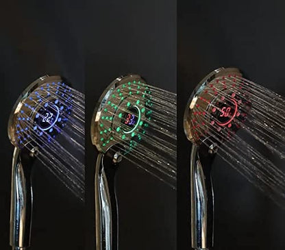 LED shower head, 3 colors color changing temperature control, digital LCD display, handheld shower with digital temperature display, water-saving shower head multifunctional for shower tub