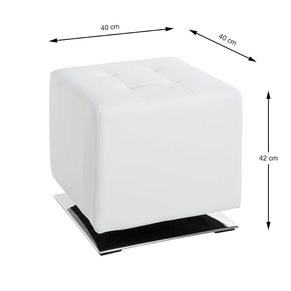 HAKU Furniture Stool Chrome, white, faux leather, metal - Dimensions: W 40 cm x H 42 cm x D 40 cm, Style: Modern