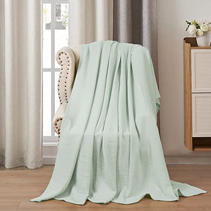 100% cotton muslin blanket 130x150cm, 4-layer soft skin-friendly & breathable bedspread, year-round comfort sage green sofa throw couch cover for bed sofa, Matcha green