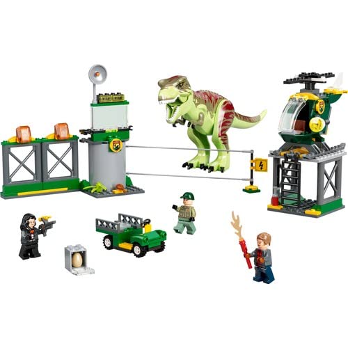LEGO Jurassic World T. Rex Escape, dinosaur toy for ages 4+, set includes large dino figure, helicopter, airport, and toy car, perfect gift for Jurassic Park movie fans 76944