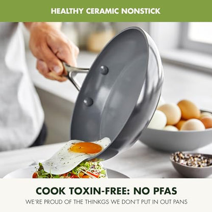 GreenPan Valencia Pro Hard-Anodized Healthy Ceramic Nonstick 11-Piece Cookware Set, Pots and Pans, PFAS-Free, Includes Skillets, Saute Pans, Induction, Dishwasher Safe, Oven Safe, Gray