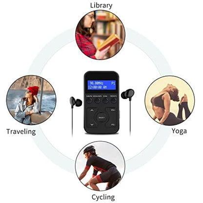 MangoKit MP1 Small Portable Mini DAB/DAB+/FM Radio, Digital Pocket Radio with Headphones, Rechargeable Battery for Sports, Running, Walking, Jogging, or Cycling - Black