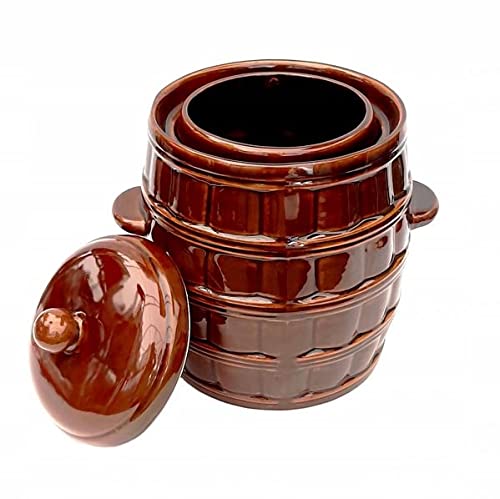 R.G. Ceramic Crock Sauerkraut Pot Insert Pot Pickle Pot Clay Pot Stoneware Pot Fermentation Crock Ceramic Pot Stoneware (5 liters), Brown