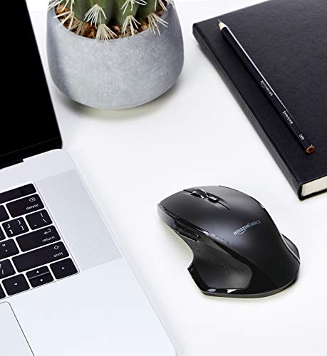 Amazon Basics Ergonomic Wireless Mouse with Fast-Scrolling, Standard Size, Black.