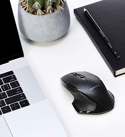 Amazon Basics Ergonomic Wireless Mouse with Fast-Scrolling, Standard Size, Black.