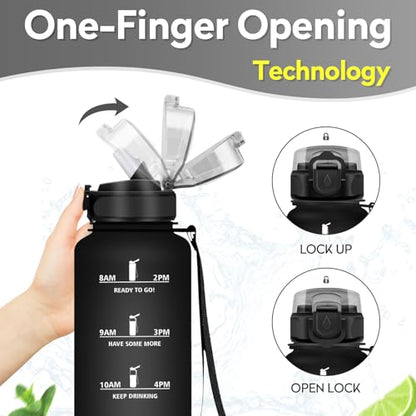 Sports water bottle 1.5L, leak-proof bottle with straw, motivational bottle with time markings, suitable for carbonated drinks, ideal for gym, camping, biking, adult use.