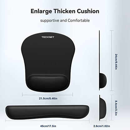 TeckNet Keyboard Wrist Rest and Mouse Pad with Wrist Support, Memory Foam Set for Computer/Laptop/Mac, lightweight for easy typing & pain relief, ergonomic mousepad (black)