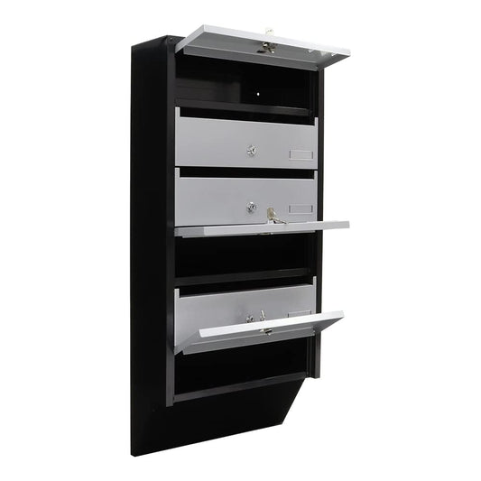 Rottner Depot 6 Letterbox System Silver Black Cylinder lock 2 keys per compartment Name tag holder included Mounting material