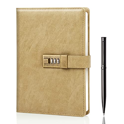 WEMATE diary with lock, A5 PU leather journal, 240 pages, vintage, password protected notebook with pen and gift box, planner, organizer for women and men, 21.8 x 14.7 cm.