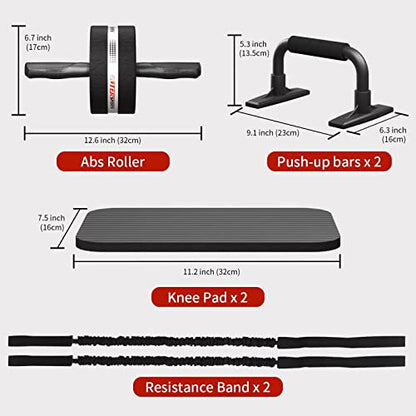 EnterSports Ab Roller, 6-in-1 Ab Trainer with Fitness Band, Push-Up Bars, Knee Pad, Fitness Equipment Ab Wheel Set.