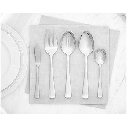 Amazon Basics - Stainless Steel Flatware Set with Square Edge, 45-Piece Set, for 8 People, Silver Color.