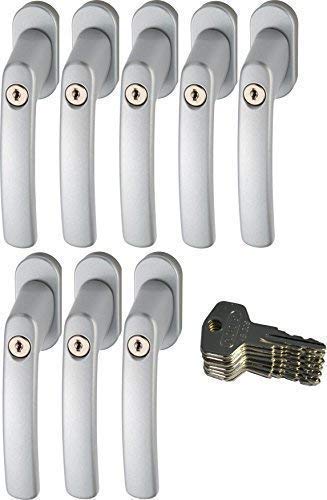 ABUS 442582 FG200 S SB lockable window handle, silver (-gray) in a set of 8 pieces.