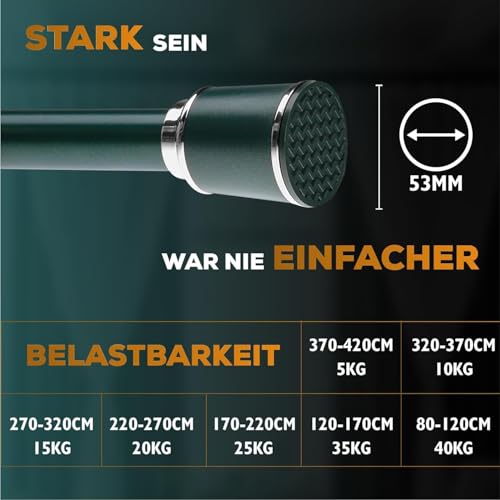 MEISENBERG telescopic rod 87-120 cm Ø32mm, Green - Curtain rod without drilling, Extendable clamp rod, Curtain rod for clamping - Perfect for curtains & drapes.