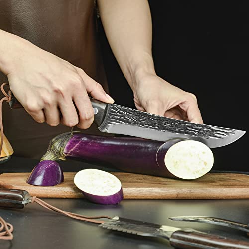 FULLHI 13pcs Butcher Chef Knife Set includes High Carbon Steel Cleaver Kitchen Knife Full Tang Vegetable Cleaver Home BBQ Camping with Knife Case