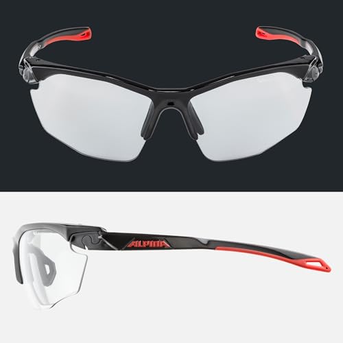 ALPINA TWIST FIVE HR V - Self-tinting, shatterproof & fog-free sports and cycling glasses with 100% UV protection for adults, black-red, One Size, Sporty