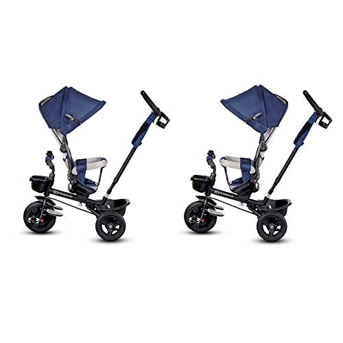 Children's trike 6 in 1 AVEO, kids tricycle, jogger with accessories, foldable, sunroof, handlebars, puncture-proof wheels, rubber wheels, from 9 months to 5 years, accessories, navy blue