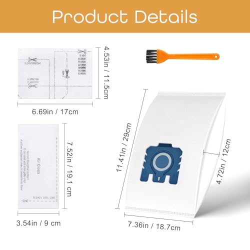10 Replacement vacuum cleaner bags compatible with Miele vacuum cleaners GN series, Classic C1, Complete C2, Complete C3, S2, S4, S5, S6, S8 series. Includes 3 motor protection filters and 3 exhaust filters.