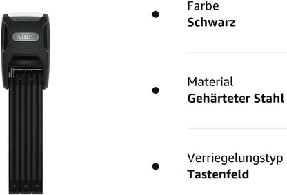 ABUS folding lock Bordo Alarm 6000KA SH with holder - bicycle lock made of hardened steel - with 100 dB alarm and XPlus cylinder - ABUS security level 10 - 90 cm long - black