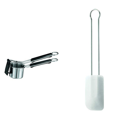 RÖSLE Potato Masher, Silver/Black & Dough Scraper, High-quality dough spatula for baking and cooking, durable silicone, white, 26cm, Stainless Steel 18/10, -30°C to +200°C, Dishwasher safe