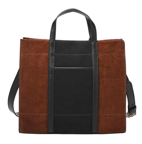 Fossil women's bag Carmen, suede/eco leather, polyurethane detailing, shopper brown/black 30.81 cm L x 12.07 cm W x 26.37 cm H ZB1362199