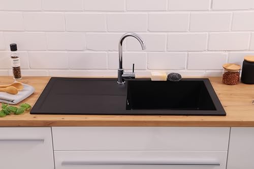 Respekta Cleveland Mineral Sink in Black/1 Bowl Inset Sink 100 x 50 cm/Sink suitable for base cabinets from 60 cm wide.
