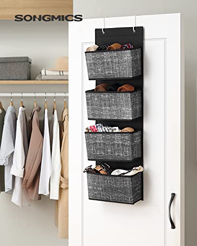 SONGMICS Overdoor Hanging Organizer, Hanging Storage, Hanging Shelf with 4 Pockets, for Door, Bedroom, Office, Closet, 33.5 x 12 x 100 cm, Black Melange RDH004B11