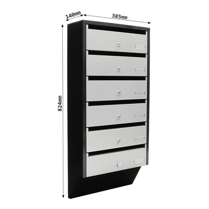Rottner Depot 6 Letterbox System Silver Black Cylinder lock 2 keys per compartment Name tag holder included Mounting material