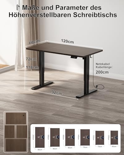 Homall Adjustable Standing Desk 120x60 cm, Electric Desk with Four-piece Tabletop, Computer Desk with Memory Function, Standing Desk