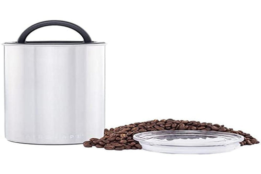 Airscape Stainless Steel Coffee Container - Food Storage Canister - Patented airtight lid - Preserve food freshness by removing excess air (Medium, Silver)