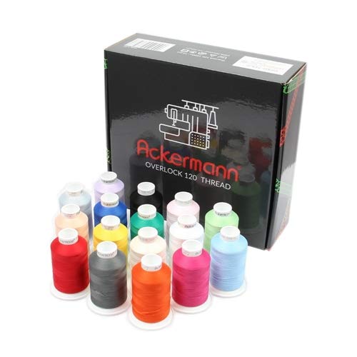 ACKERMANN Overlock Bulk Thread 16x 1,000m Box, 120 Weight, 100% Polyester