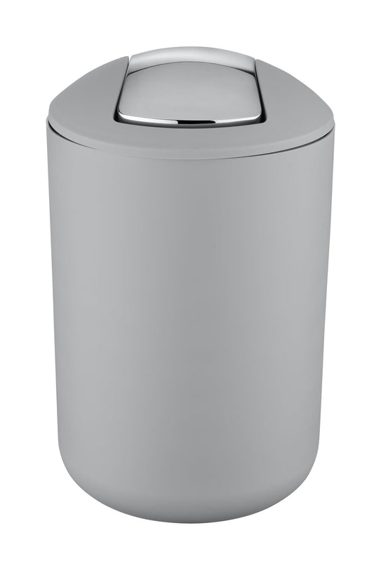 WENKO Cosmetic Bin Mod. Brasil L, 6.5 liters, bathroom trash can with swing lid, made of shatterproof plastic, BPA-free, Gray