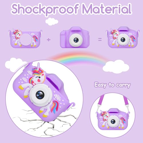 Kids camera with video function, girls' gifts/horse toy camera/1080p HD pixels + 32GB card, gifts for 3 4 5 6 7 8 year old boys and girls, kids for birthday gift Christmas