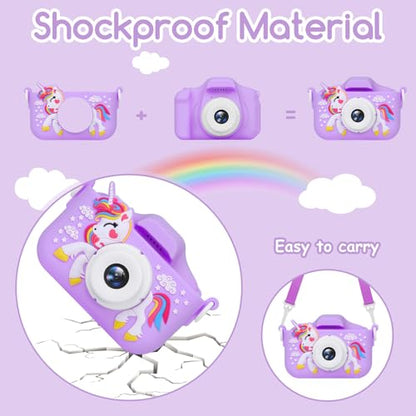 Kids camera with video function, girls' gifts/horse toy camera/1080p HD pixels + 32GB card, gifts for 3 4 5 6 7 8 year old boys and girls, kids for birthday gift Christmas