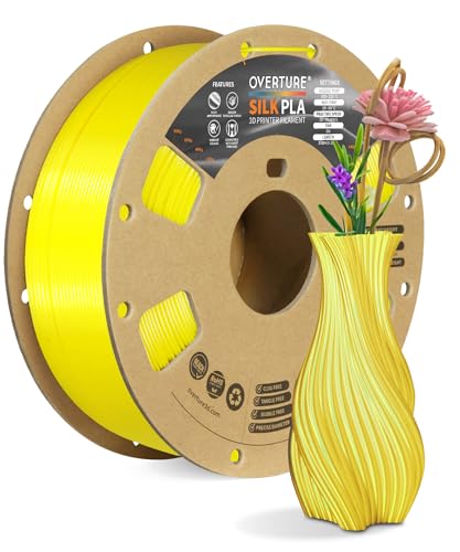 OVERTURE Silk PLA filament, 1.75mm diameter, 1kg (2.2lbs) spool, dimensional accuracy within +/- 0.02mm, for 3D printers (Silk Yellow)