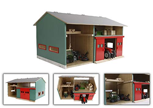 Kids Globe 610816 Workshop with Storage Space (1:32 Scale, Hinged Roof, Movable Gates, Dimensions 41 x 54 x 32 cm, Without Toy Figures and Accessories)