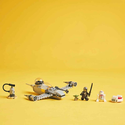 LEGO Star Wars 75410 Mandos and Grogu's N-1 Starfighter Toy featuring The Mandalorian, Grogu & R5-D4 Minifigures, including buildable fuel station, starship starter set for boys and girls aged 4 and up.