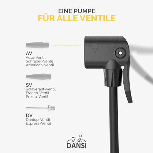 DANSI bicycle pump I floor pump suitable for all common valves including gauge & adapters I bike pump, air pump (Comfort)