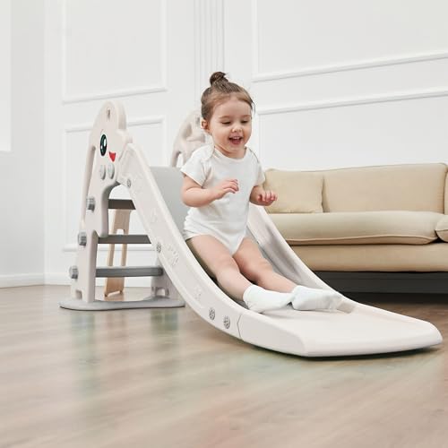 Baby Vivo Children's Slide Toddler Slide Garden Slide Plastic Dolphin with rounded corners & edges for Indoor & Outdoor in White