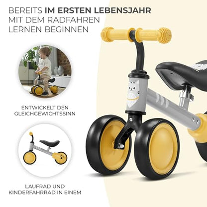Children's Ride-On CUTIE, balance bike, kids' bike, pedal-free bike, tricycle, made of metal, modern design, secure construction, for children ages 1 and up, honey color.