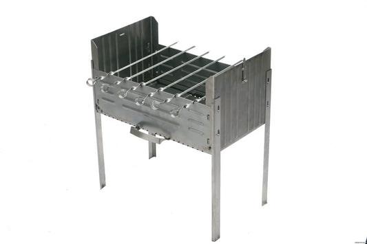 Folding Mangal Kukmara Diplomat camping grill made of 1.2mm stainless steel, including 6 skewers.