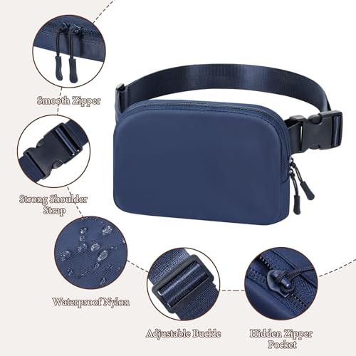 MoKo Running Waist Pack, Fanny Pack Belt Bag for Men Women, Nylon Sports Bag with Adjustable Straps & Zipper for Sports Running Travel Driving Hiking - Navy Blue
