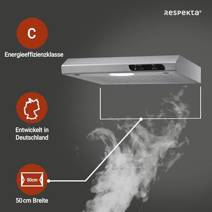 Respekta under-cabinet range hood 50 cm in stainless steel look, with exhaust and recirculating function. DH540IXL, C class, 52-68 dB.