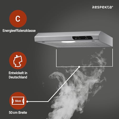 Respekta under-cabinet range hood 50 cm in stainless steel look, with exhaust and recirculating function. DH540IXL, C class, 52-68 dB.