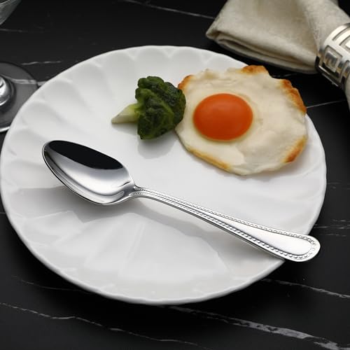 Amazon Basics Stainless Steel Pearled Edge Dinner Spoons, Dishwasher Safe, Large Size, 19.6 cm, 12-Pack, Silver.