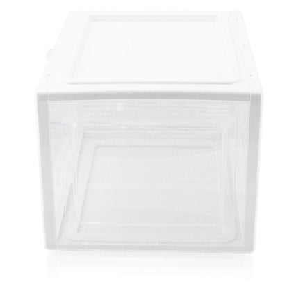 BITUXX LEX21 Shoe Box Stackable Storage Plastic Container Shoe Case Shoe Organizer up to Size 47 (White, Set of 6)