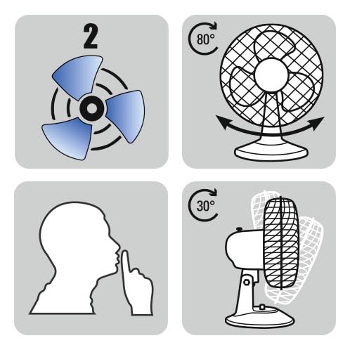 TROTEC Desk Fan TVE 10 - 25 watts, oscillating 80°, 2 speeds, Ø 23 cm, very quiet, white